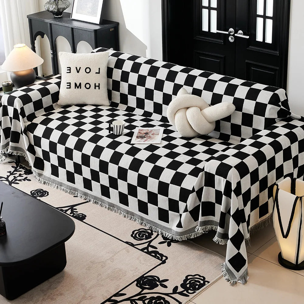 Checkerboard Jacquard Sofa Cover – Washable Nordic Style Slipcover