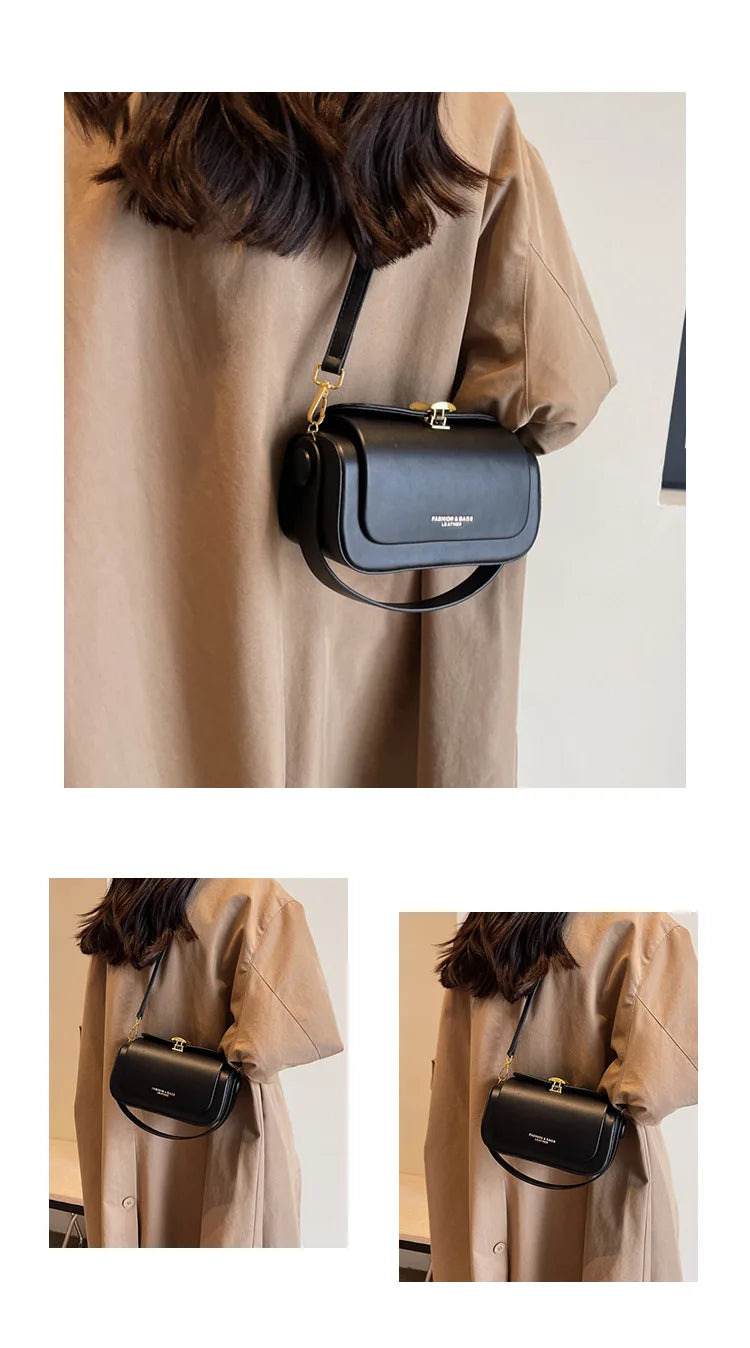 Classic Retro Crossbody Shoulder Bag with Textured Flap