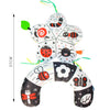 A black and white high contrast tummy time pillow featuring various animal patterns like bees, spiders, and ladybugs.