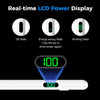 A white stylus pen displaying a real-time LCD power display showing 100% power.