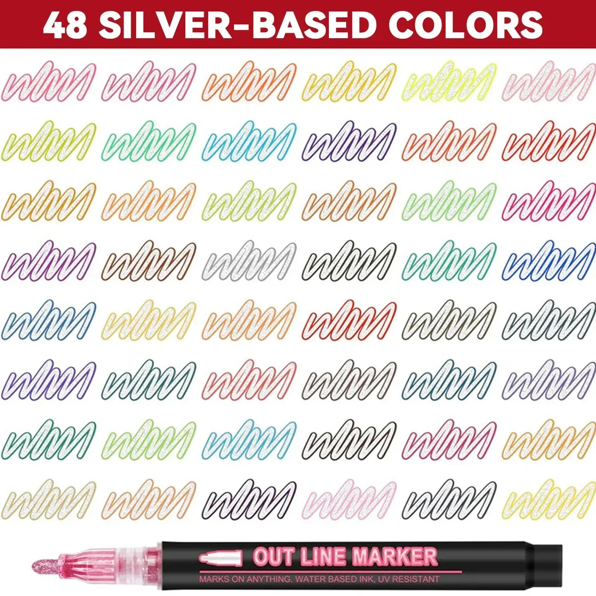 Double Line Outline Pens with Metallic Glitter (Set of 8)