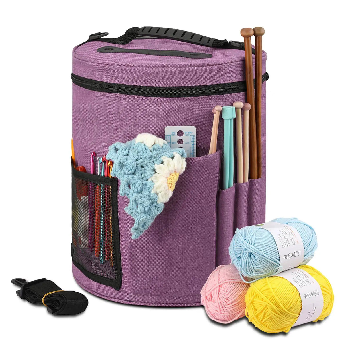 Spacious Crochet Tote Bag with Yarn Storage and Pockets