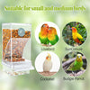 Clear acrylic no-mess bird feeder and waterer suitable for small and medium birds like lovebirds, sunconures, cockatiels, and
