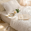 Washed Cotton Ruffle Bedding Set with Bow Ties – Pure White
