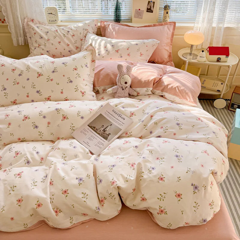 Floral Print 100% Cotton Duvet Cover Set with Two Pillow Shams
