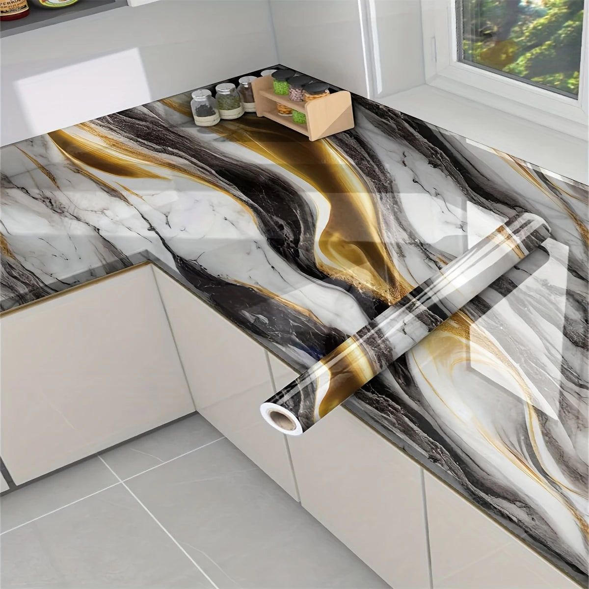 Marble Peel-and-Stick Waterproof Wallpaper for Kitchen & Bathroom