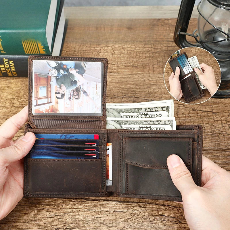 Men's Leather Wallet with Compass Pattern and RFID Protection