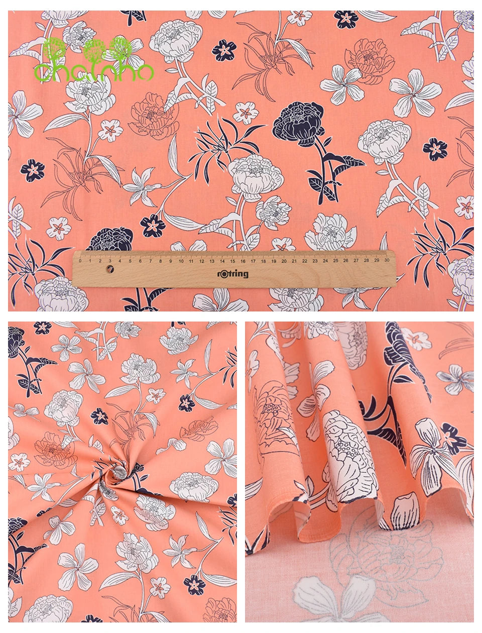 Floral Printed Twill Cotton Fabric for Quilting & Sewing – 6 Piece Set