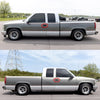 A silver pickup truck with a red circle highlighting the front exterior door handles.