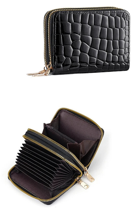 Premium PU Leather Compact Wallet with Double Zipper and Coin Pocket