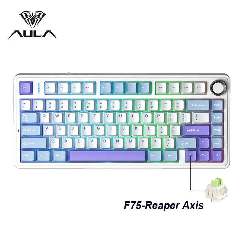 لوحة مفاتيح AULA F75 الميكانيكية اللاسلكية/بلوتوث/السلكية للألعاب، إضاءة RGB قابلة للتخصيص، تخطيط 75%، تصميم OEM مع هيكل Gasket