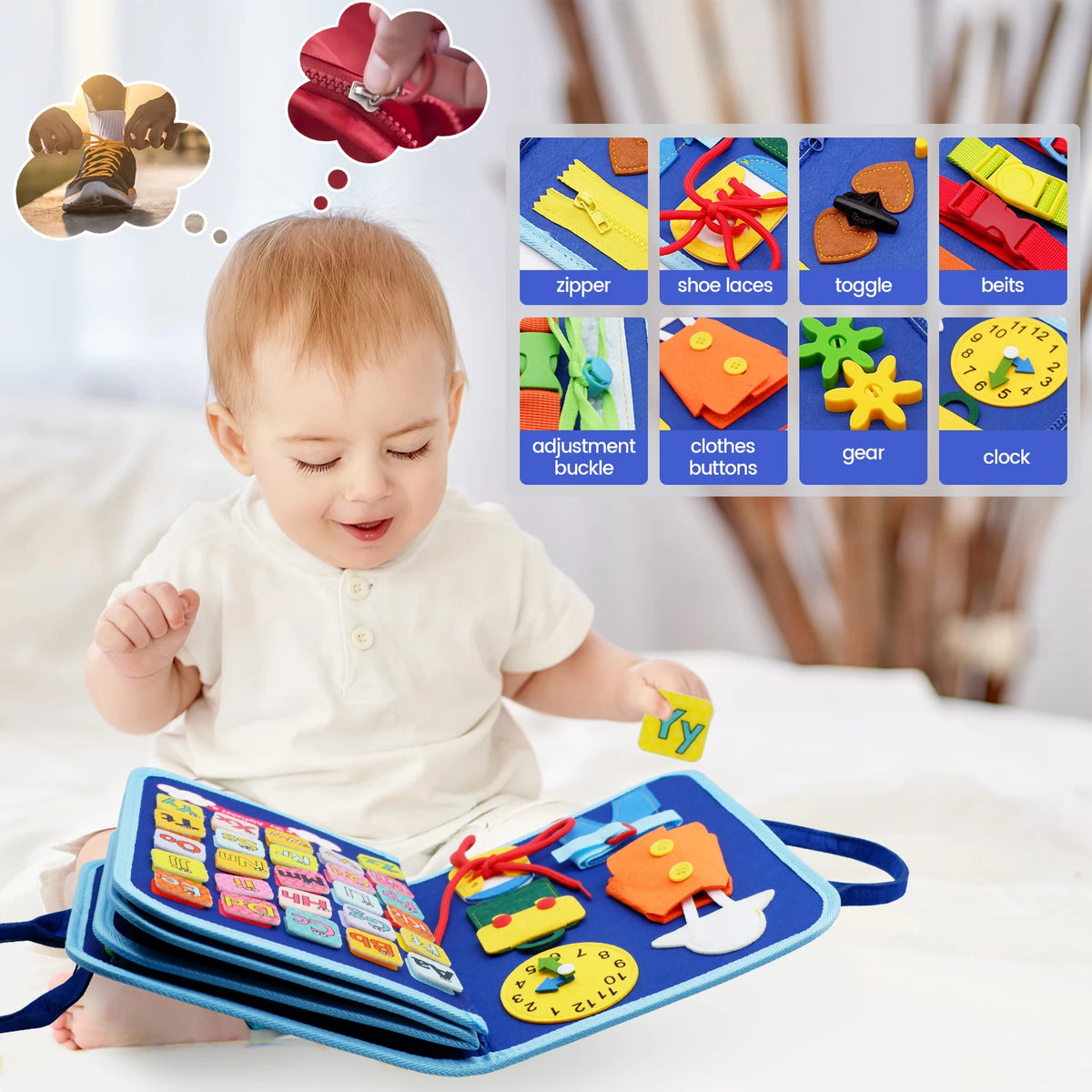 Montessori Busy Board – Dinosaur-Themed Sensory Learning Toy for Toddlers