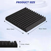 A view of black acoustic foam wedge panels showing the size and texture of the product.