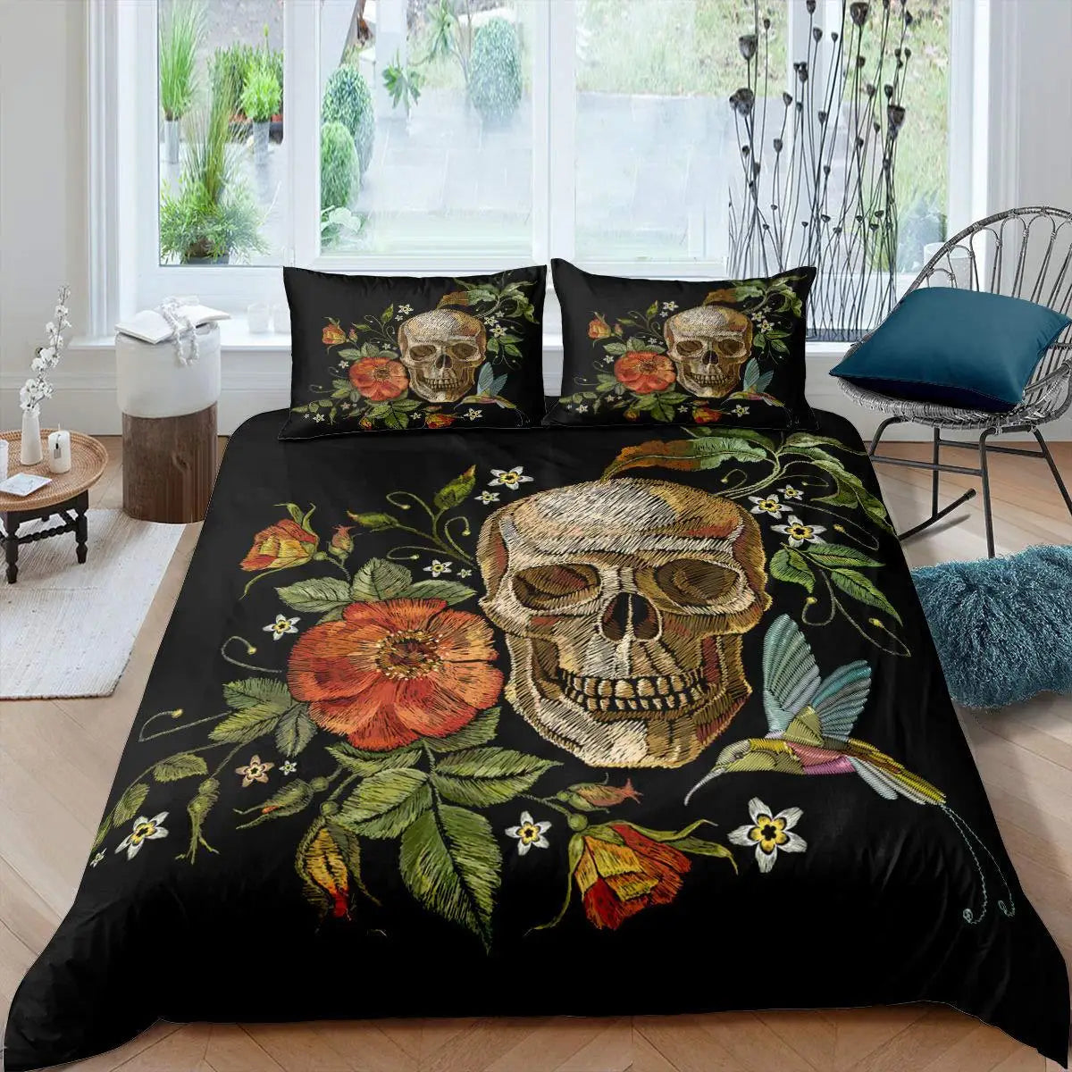 Gothic Skull & Damask Comforter Cover Set