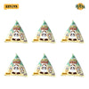 A set of six blind box panda figures packaged in triangular cardboard displays.