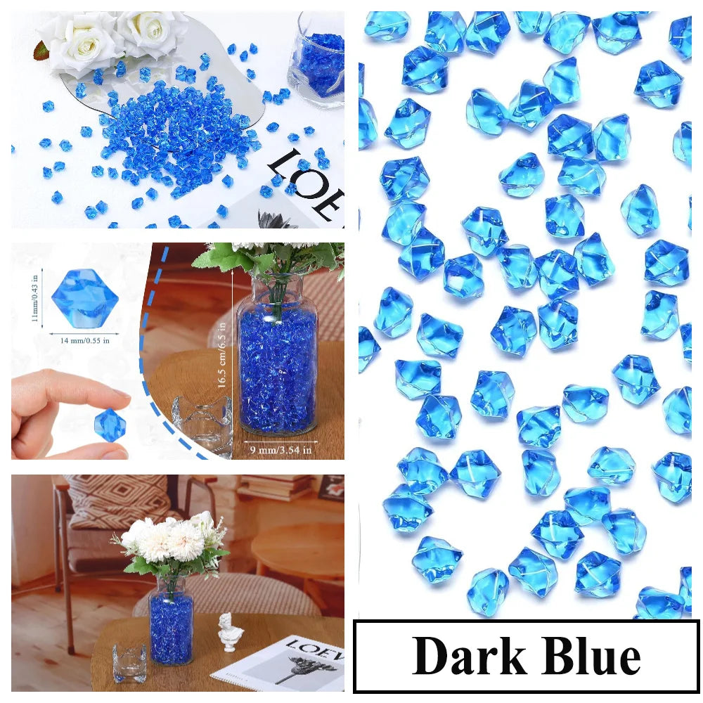 Dark blue acrylic crushed ice gems used for vase fillers and decor