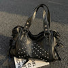 Rivet Punk Large Capacity Tote Bag with Adjustable Crossbody Strap