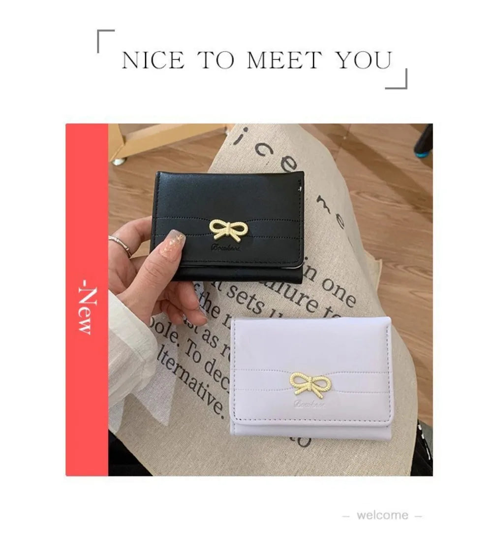 Compact Bow Tri-Fold Wallet with Multiple Card Slots
