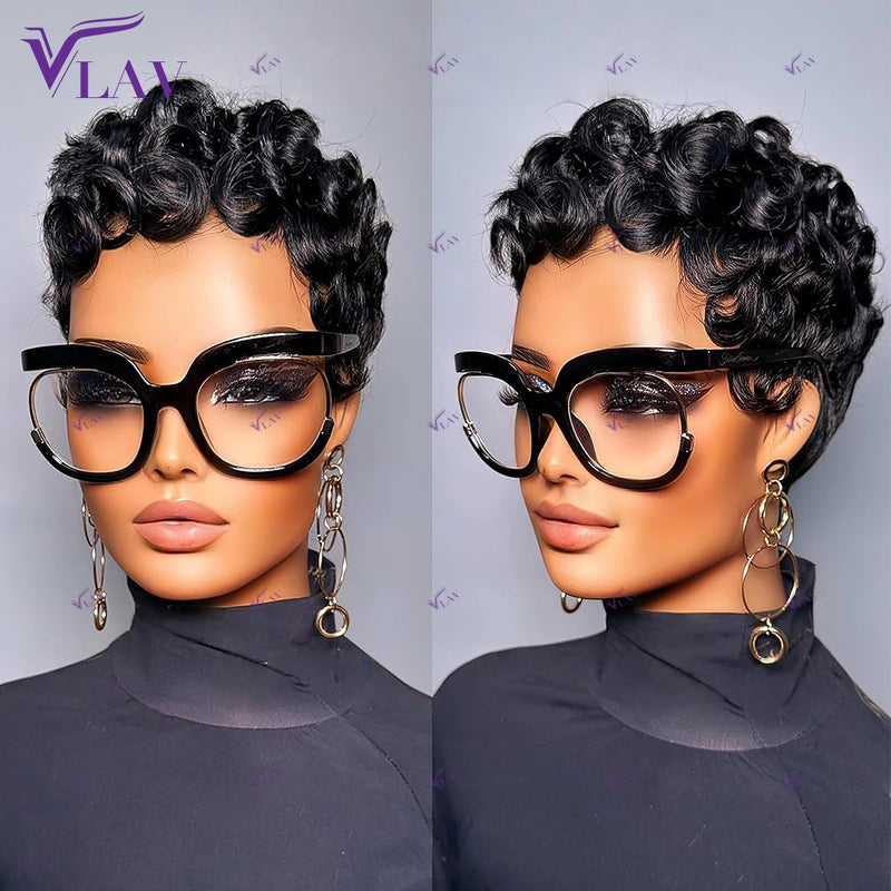 Glueless Short Human Hair Wig with Bangs