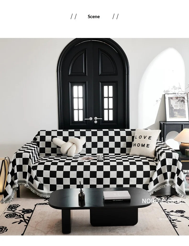 Checkerboard Jacquard Sofa Cover – Washable Nordic Style Slipcover