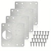 A set of four stainless steel cabinet hinges and a separate pile of replacement hinge pins.