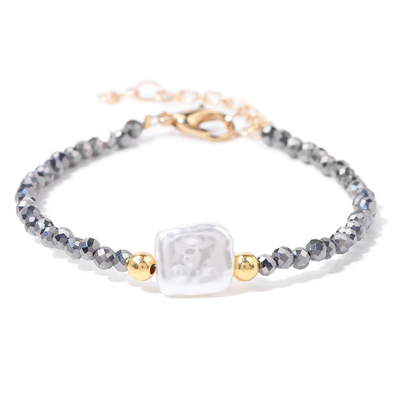Natural Stone Bead Bracelet with Adjustable Lace-Up Closure