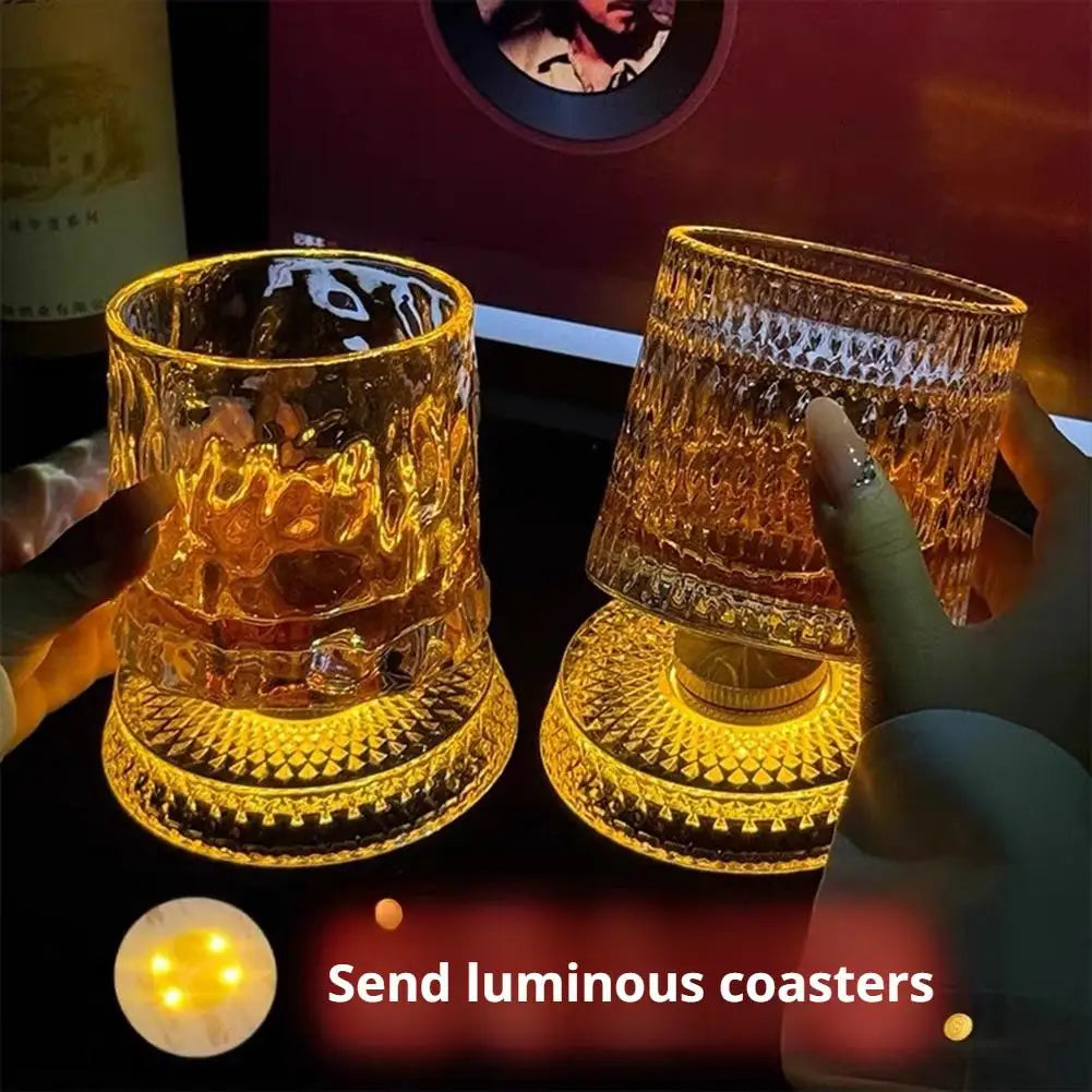 Luminous LED Whiskey Glass with Rotating Display