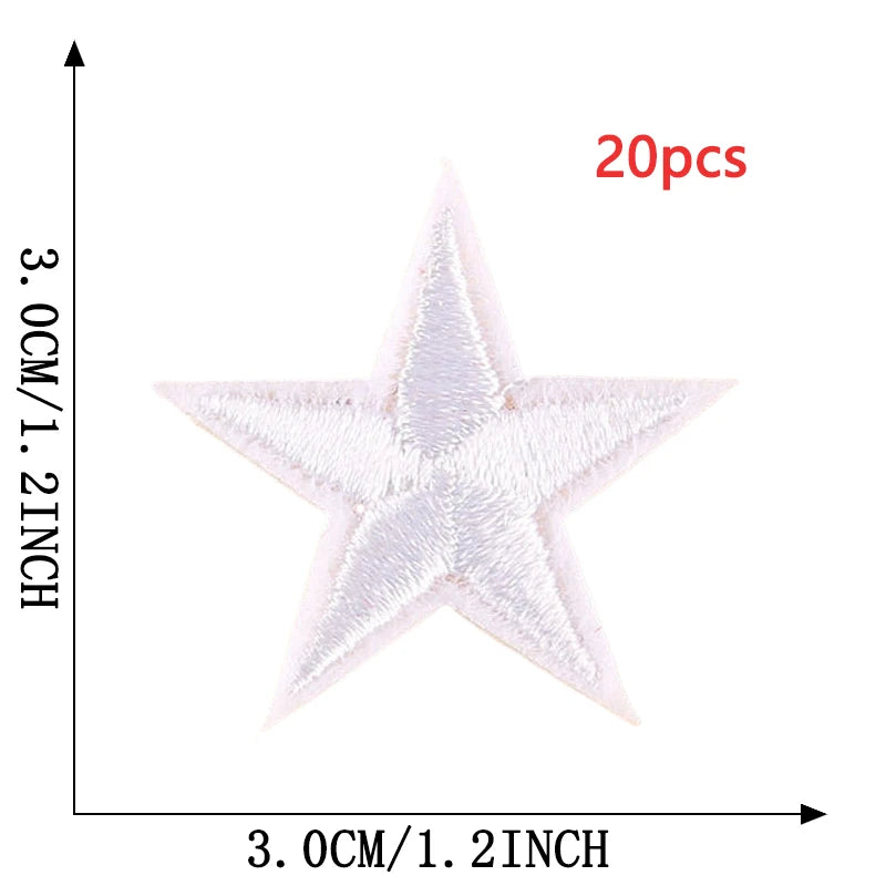 20-Piece Star Embroidery Patches with Iron-On Adhesive