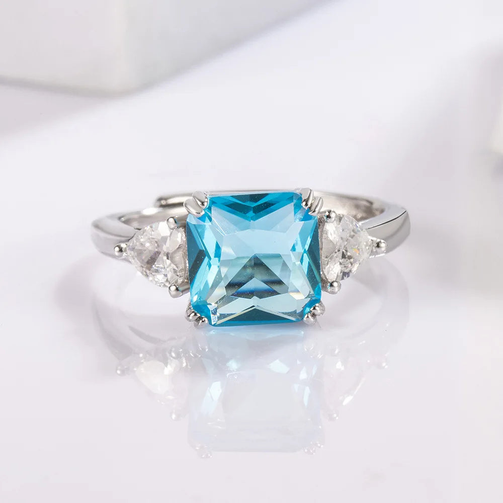925 Sterling Silver Blue Zircon Engagement Rings