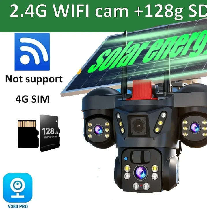 Solar-Powered Triple-Lens PTZ Security Camera