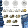 A set of jeans button repair kit including a hammer, adjustable tool, all-match buttons, and reuse options.