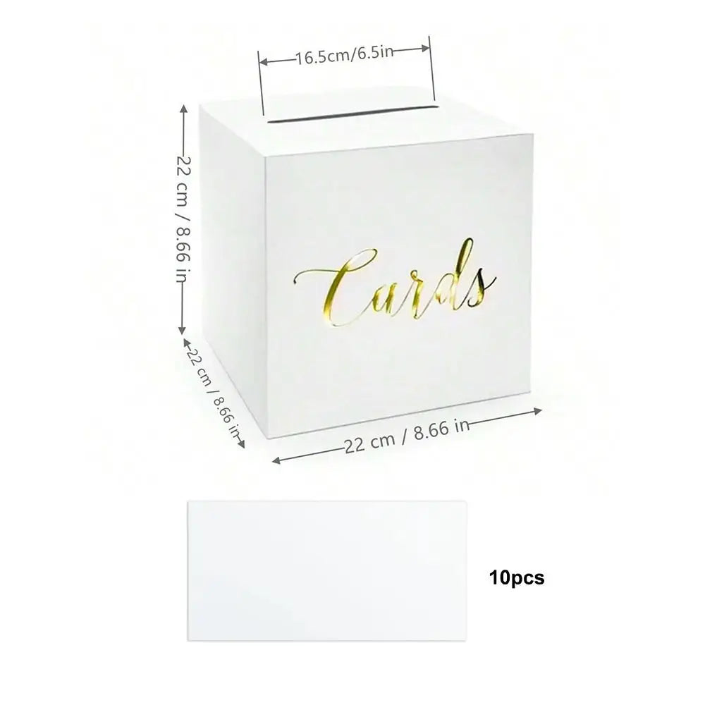 Elegant White & Black Wedding Card Box with Greeting Cards
