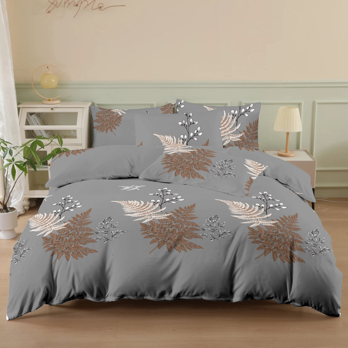 Botanical Leaf Print Duvet Cover Set with Pillowcases