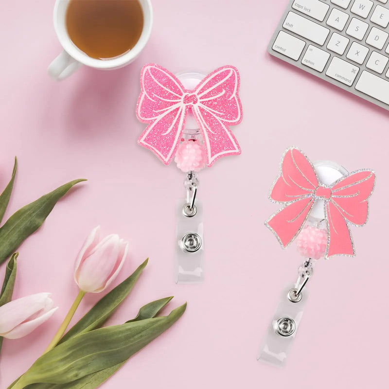 Carrete Retráctil de Credencial con Lazo Rosa y Pinza de Cocodrilo
