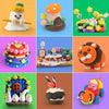 A collection of air dry clay models and tools featuring animals, food items, and decorative elements in various colors.