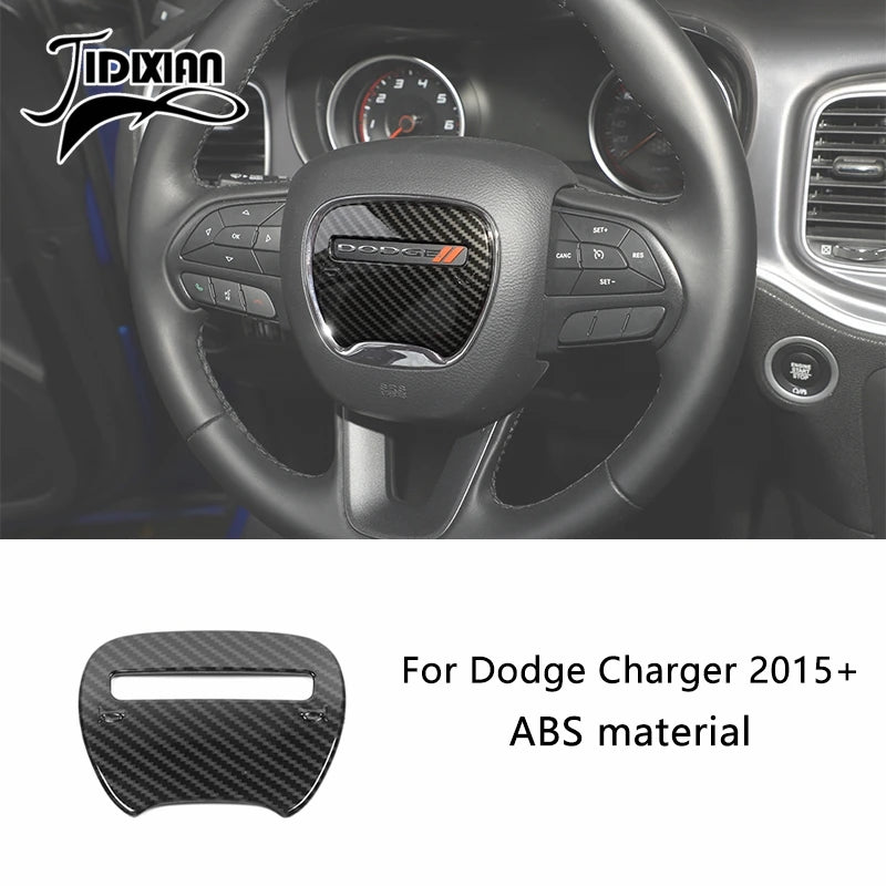 Carbon fiber trim kit for Dodge Charger interior steering wheel and door panel components