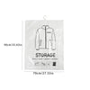 A white hanging vacuum storage bag containing a black jacket or coat.