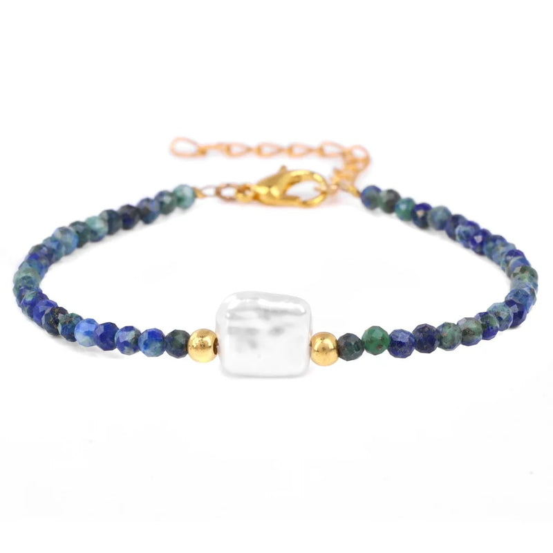 Natural Stone Bead Bracelet with Adjustable Lace-Up Closure