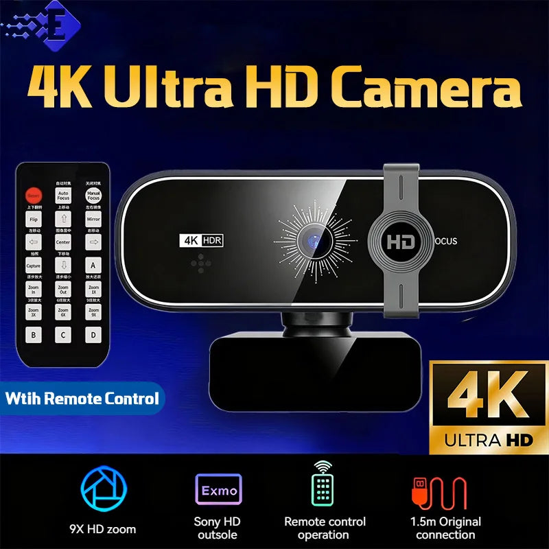 4K Webcam with Autofocus, Remote Control & Privacy Cover