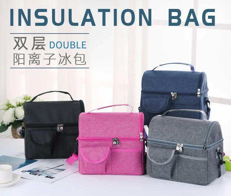 Three insulated bags in black, pink, and gray are displayed on a white surface.