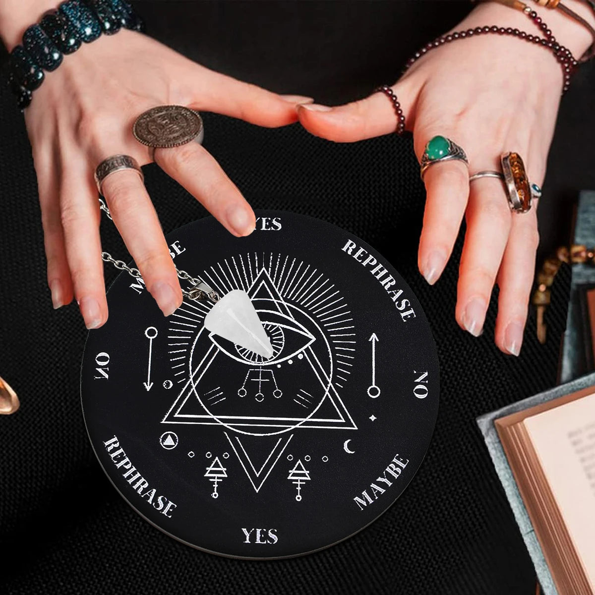 Wooden Divination Pendulum Board with Crystal Necklace