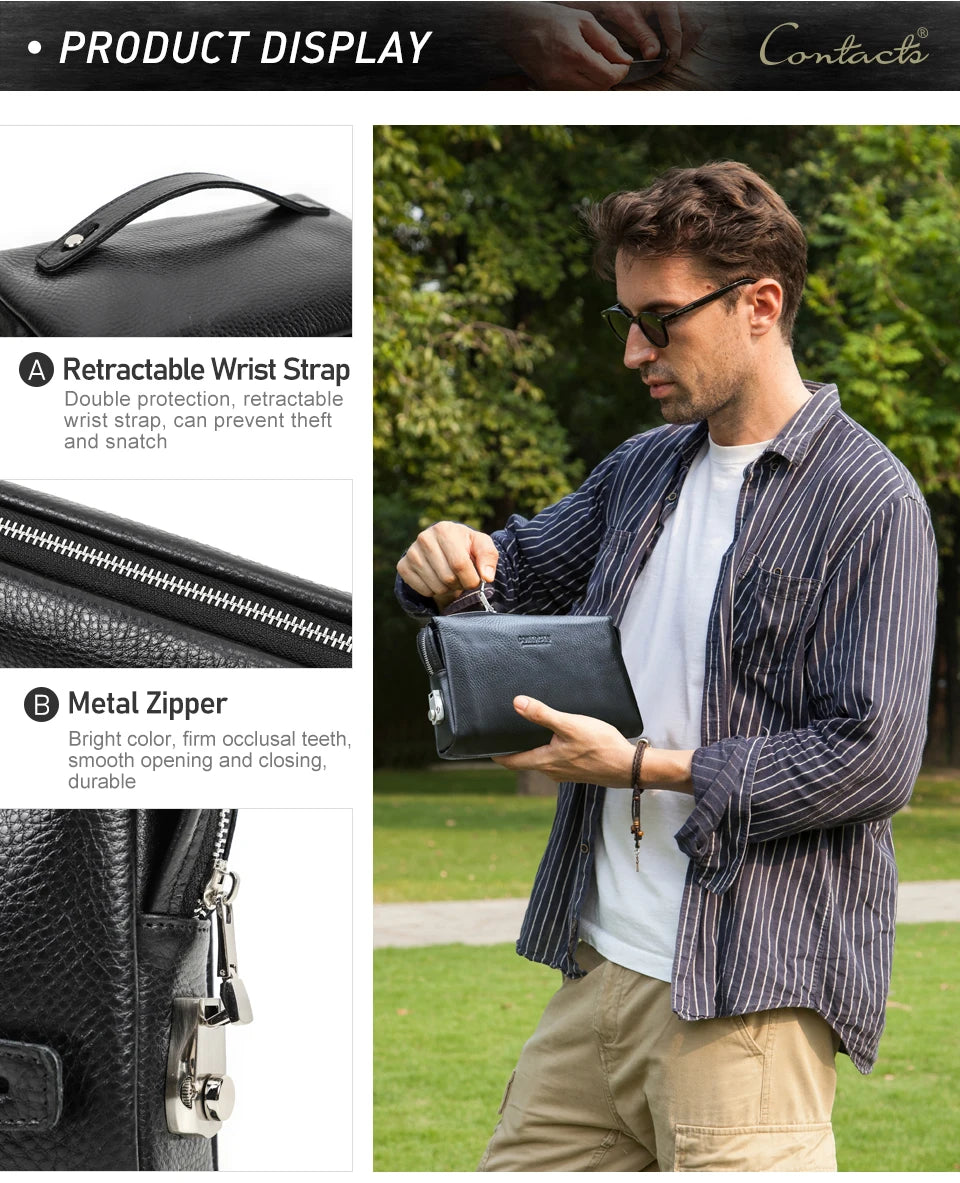 Men's Full-Grain Leather Clutch with Password Lock