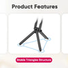 A magnetic phone tripod featuring a strong magnet and a stable triangle structure with a carabiner clip.