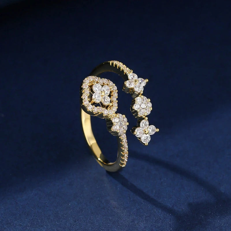 Asymmetrical Clover Moissanite Ring in 14K Gold Filled