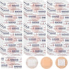 A collection of adhesive strips and bandages in various sizes and colors shown on a white background.