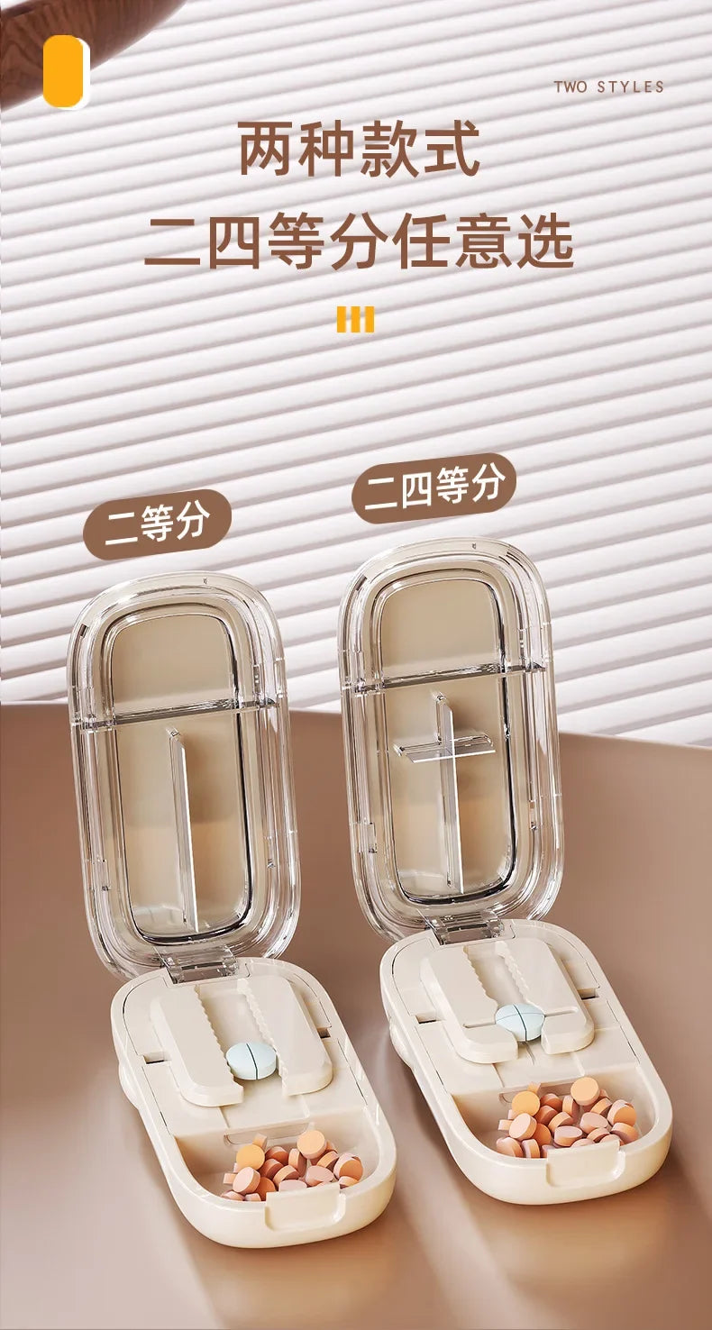 Portable Pill Cutter and Storage Box with Dustproof Lid