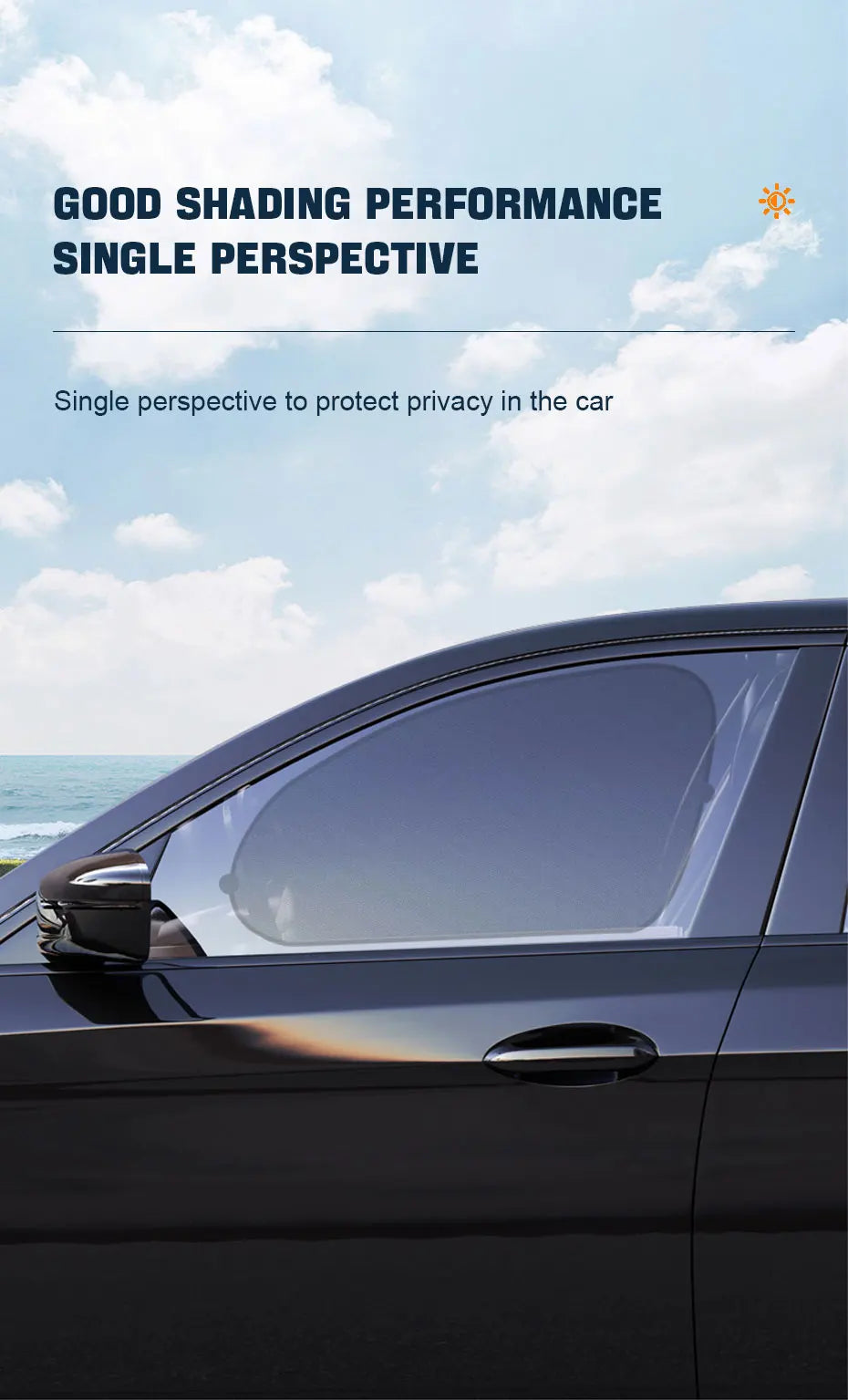 A close-up view of a dark car side window with a sun shade installed, demonstrating good shading performance.