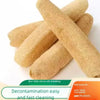 Natural loofah body scrubber with a hanging rope shown in a close-up view.