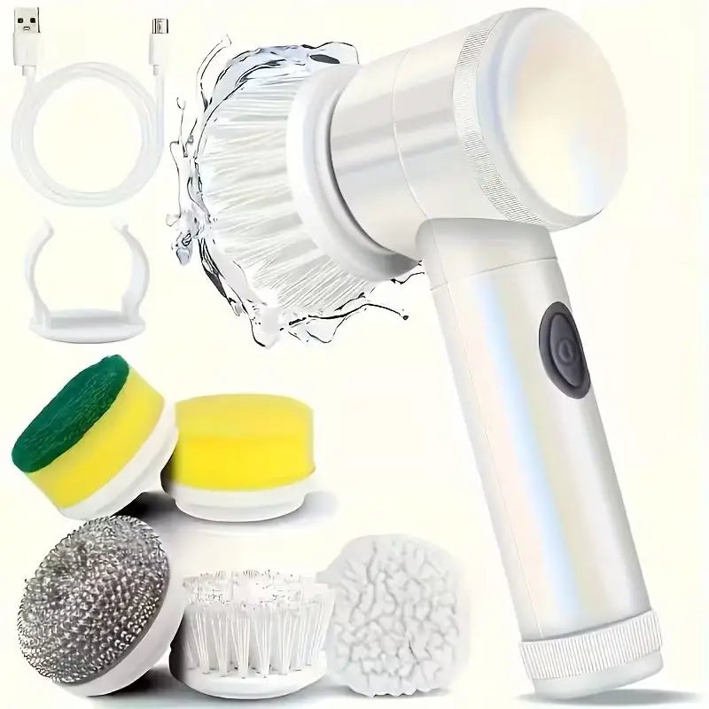 A collection of various electric cleaning brushes and accessories including a main brush, rotating bristles, and cleaning too