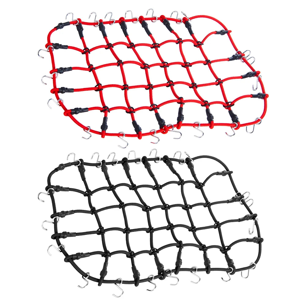 Red and black elastic roof rack luggage net for RC crawlers